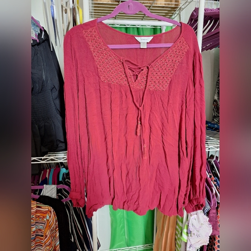 CJ BANKS RED BOHO BLOUSE SIZE 2X
